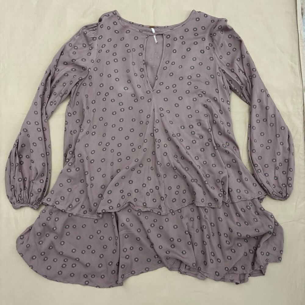 Free People Mauve Patterned Long Sleeve Mini Beck Dress Women's Size Small